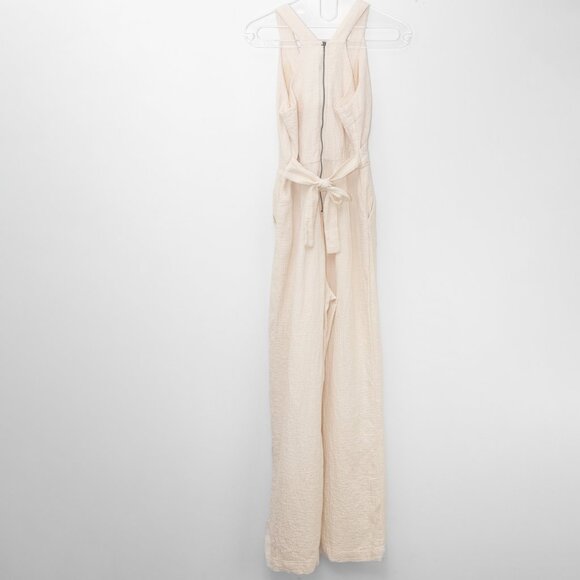 By Anthropologie Demi Textured Jumpsuit Sleeveless Cotton V-Neck Cream Size 2 - Picture 2 of 8
